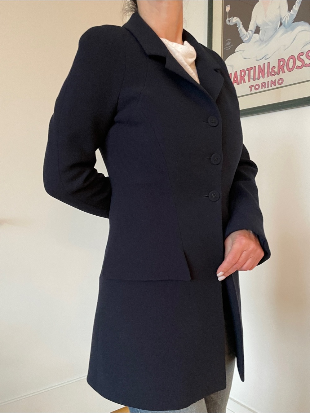 CHANEL Authentic Vintage Navy Tailored Wool-Blend Blazer Jacket
